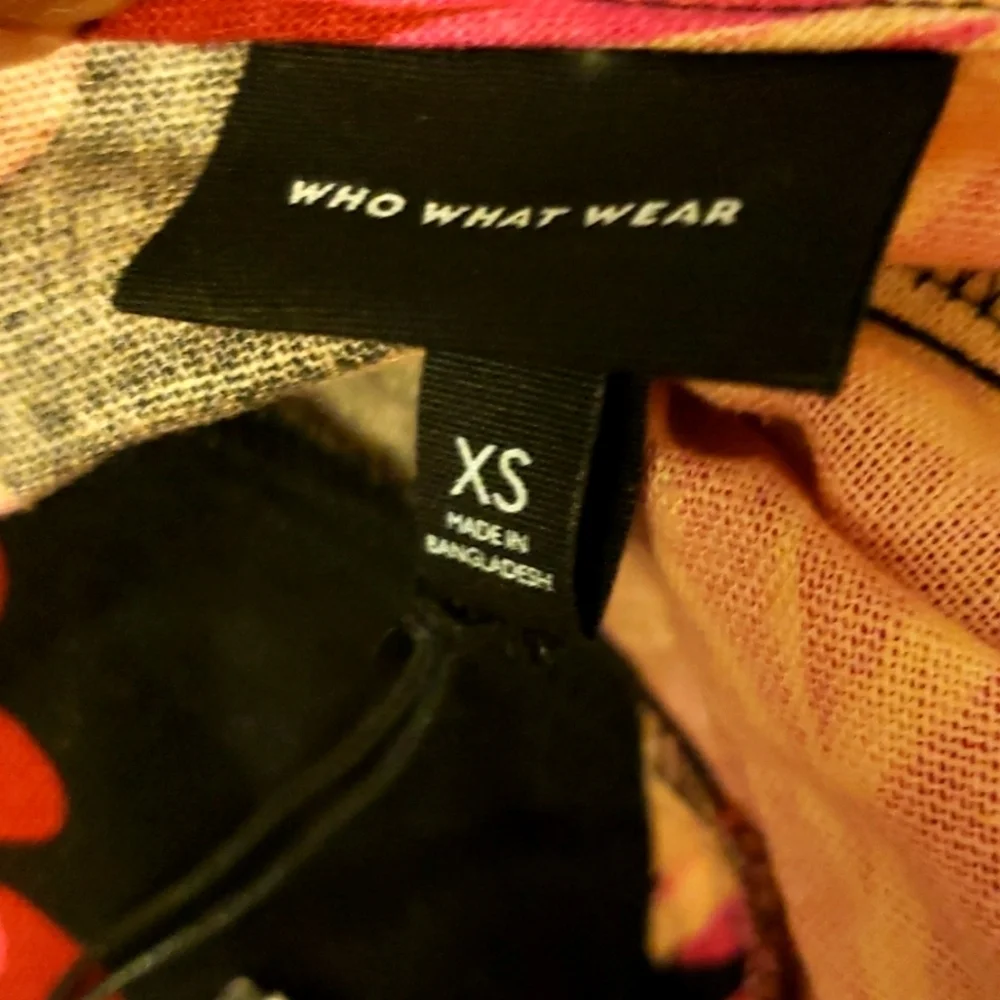 Who What Wear Pink/Black Sereghetti Palm Linen-Blend Mini-Dress Size XS